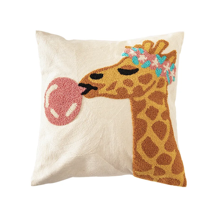 45*45CM Modern Giraffe Snake Rainbow Embroidery Tufted Decorative Cushion Cover Cotton Custom Pillow