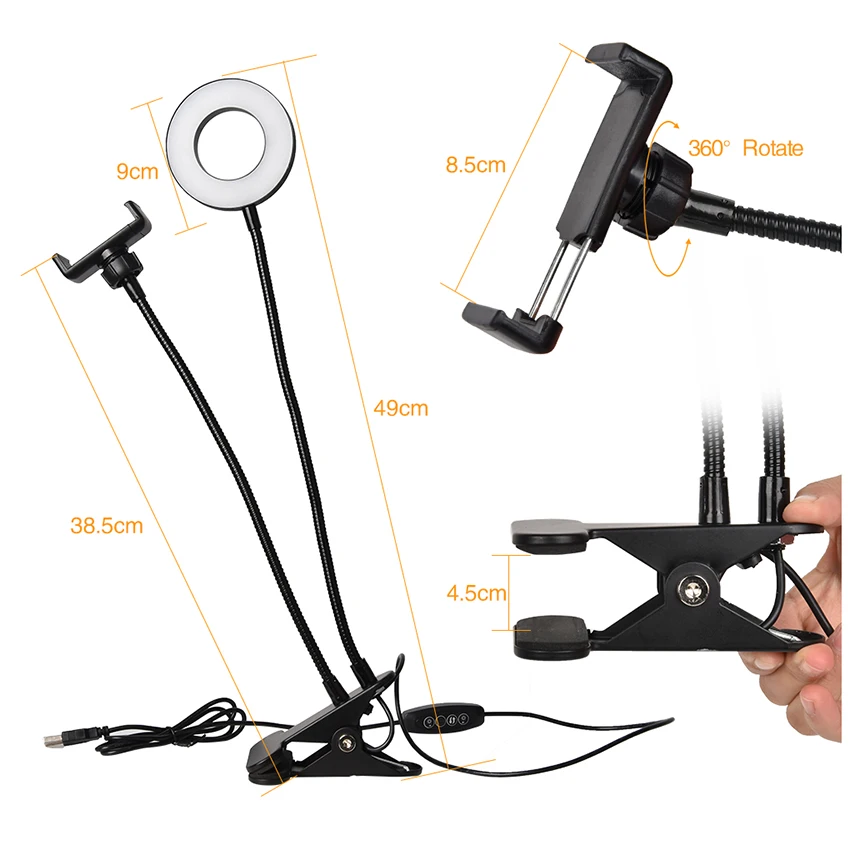 
Universal cell phone Stand led selfie ring light For Live Stream Video Chat 