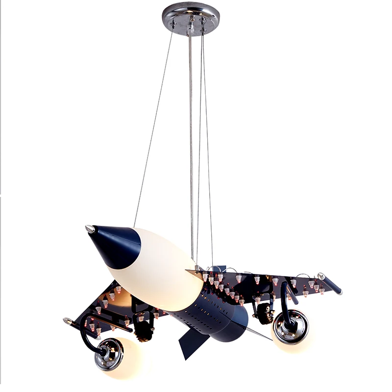Creative Art Deco Kids Room Wrought Iron Chandelier Airplane Pendant Lamp