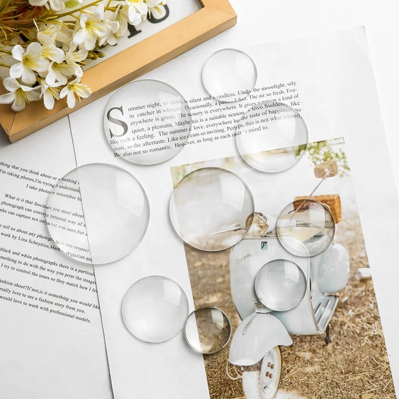 Round Clear Glass Cabochons Premium Round Domed Top Glass Cabs Transparent Magnifying Clear Glass for Pendants