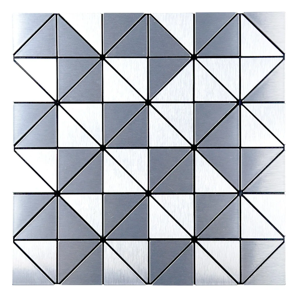 Ready to Ship Peel and Stick Triangle Brushed Silver Metal Mosaic Tile for Wall Backdrop