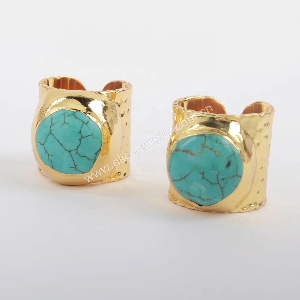 G1881 chakra stone natural turquoise rings round rings for men gold ring
