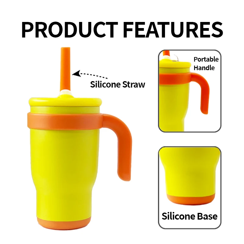 Customizable 14oz Kids Tumbler with Handle and Silicone Straw Thermal Insulated Stainless Steel Reusable for Toddlers