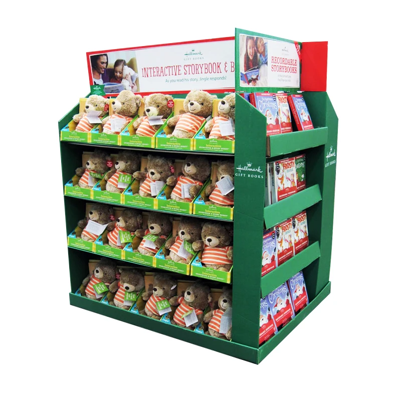 Folding point of sale paper floor pallet big cardboard display rack for shops supermarket retail book toy display stand