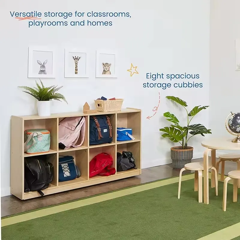 8 Compartment Backpack Storage Cubby Unit Plywood Cabinet Boxes
