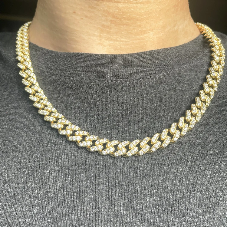 925 Silver 10mm 6mm Wide Hip hop Cuban Chain Free Fire Moissanite Diamond Single row necklace link chain