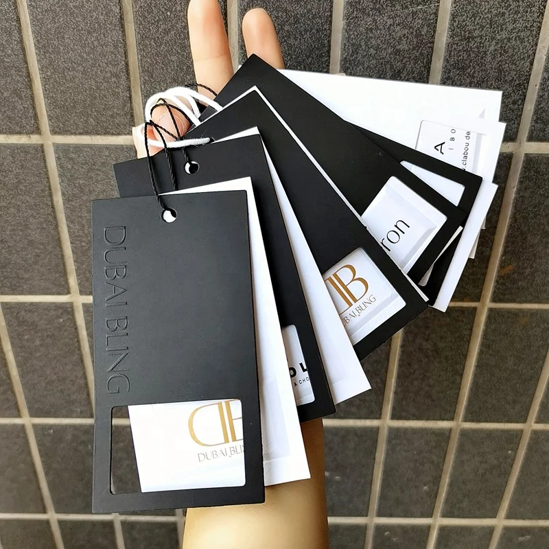 Vintage Recycled Custom Logo emboss black thick paper cardboard Garment labels Tag Shirt  Hang Tags Clothing Hang Tag