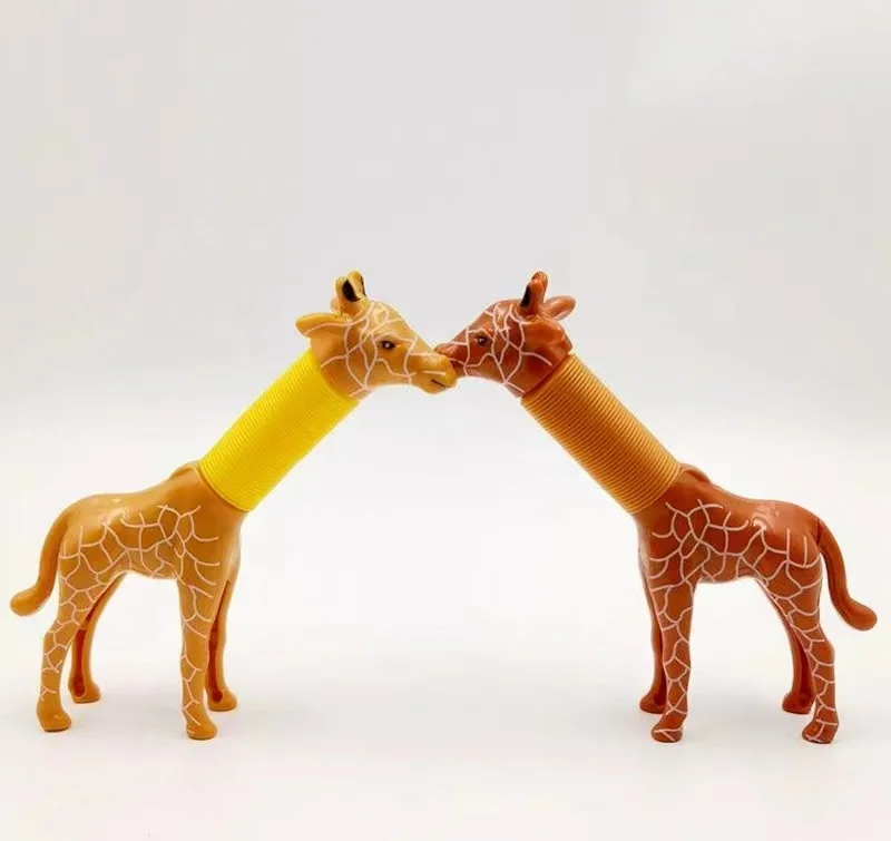 Hot Sell Stretching tube giraffes novel pressure relief toy cartoon sucker telescopic tube giraffe changeable shape light