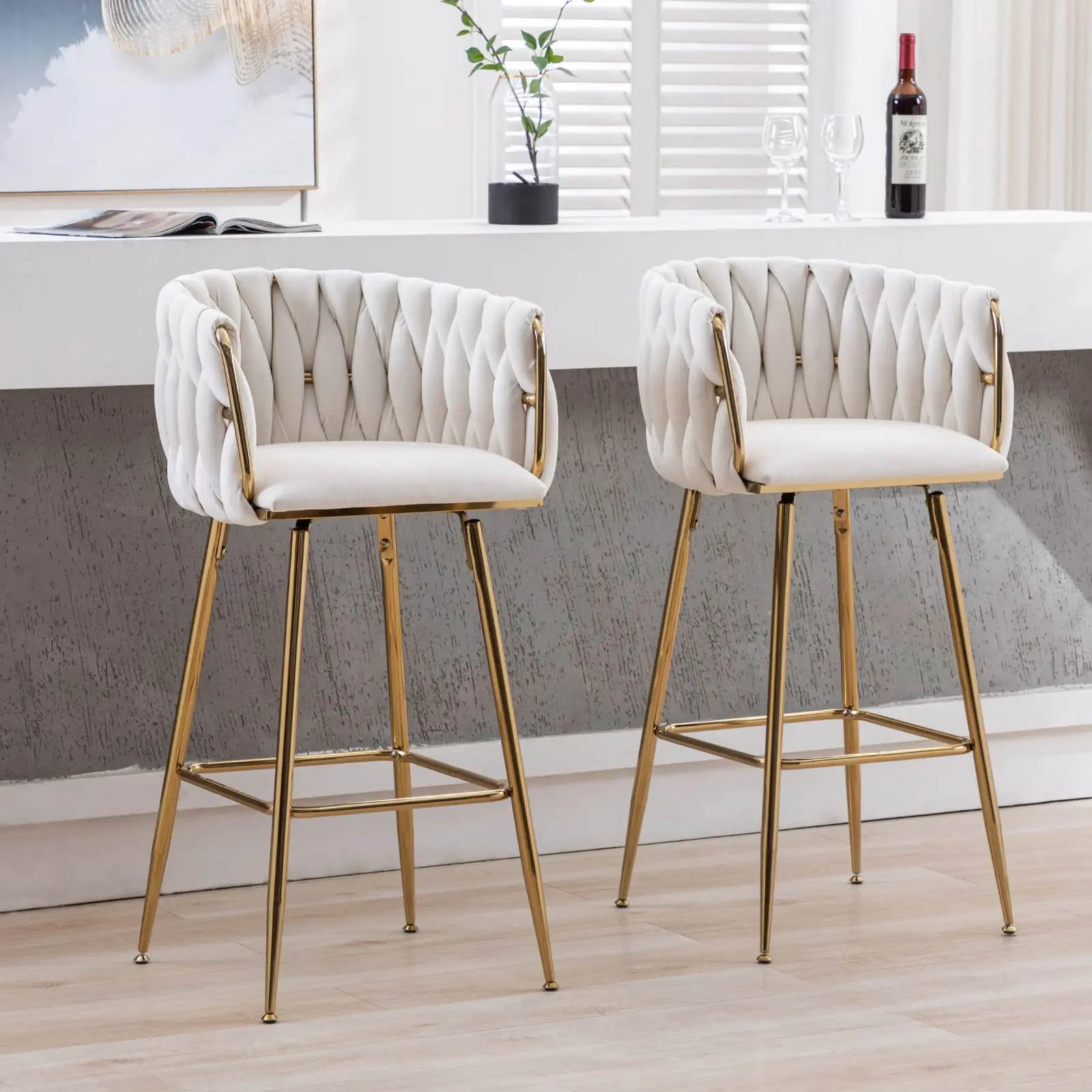 Modern High Back Counter Luxury Bar stool Metal Bar Chair swivel Velvet Bar Stool For Restaurant Kitchen