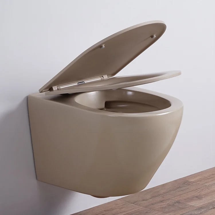 2022 sanitary ware bathroom toilet ceramic matte glazed color rimless wall hung toilet  P-trap one piece wc