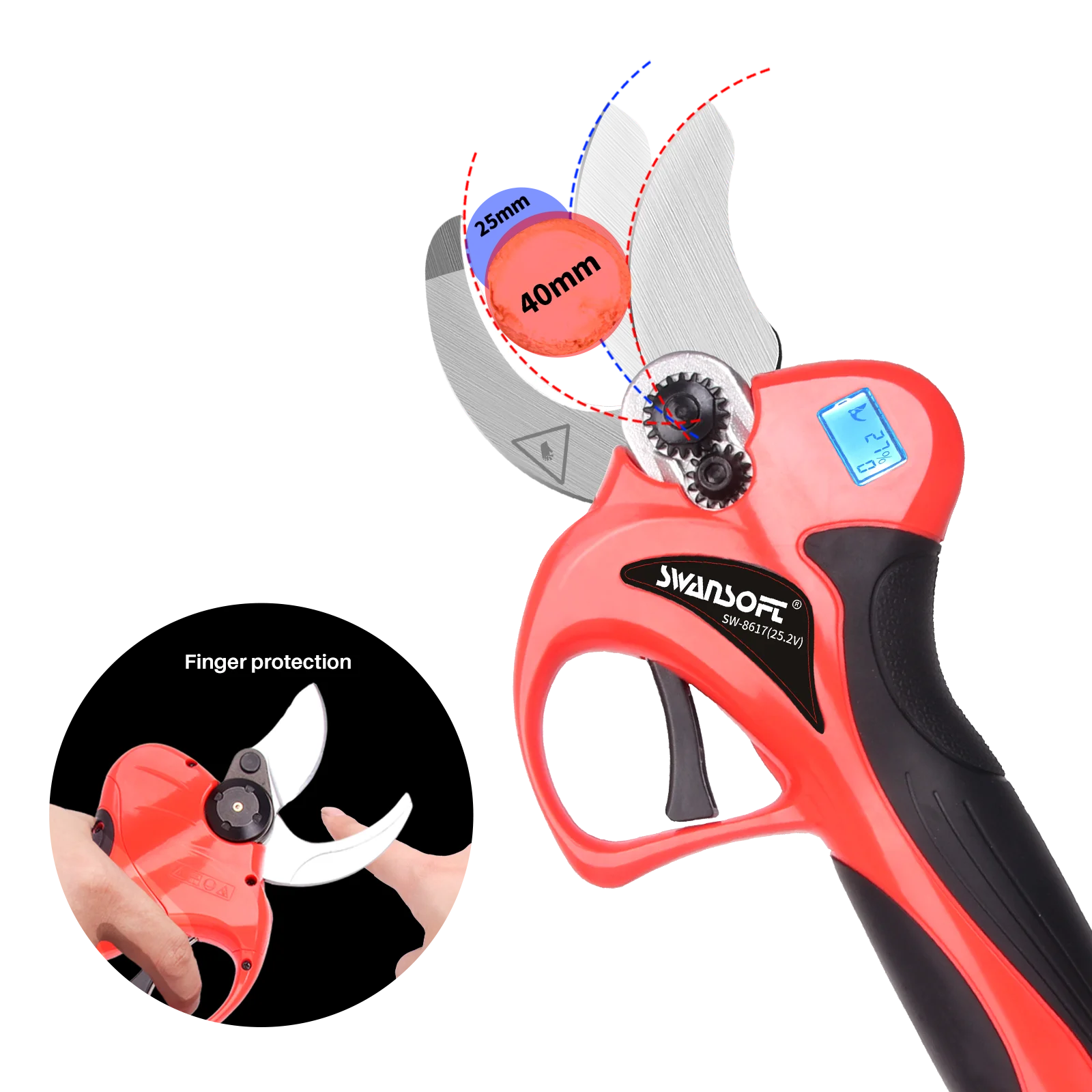 Cordless lithium electric branch scissors for household garden pruning cutter 0-40mm powered trees electric pruning shears