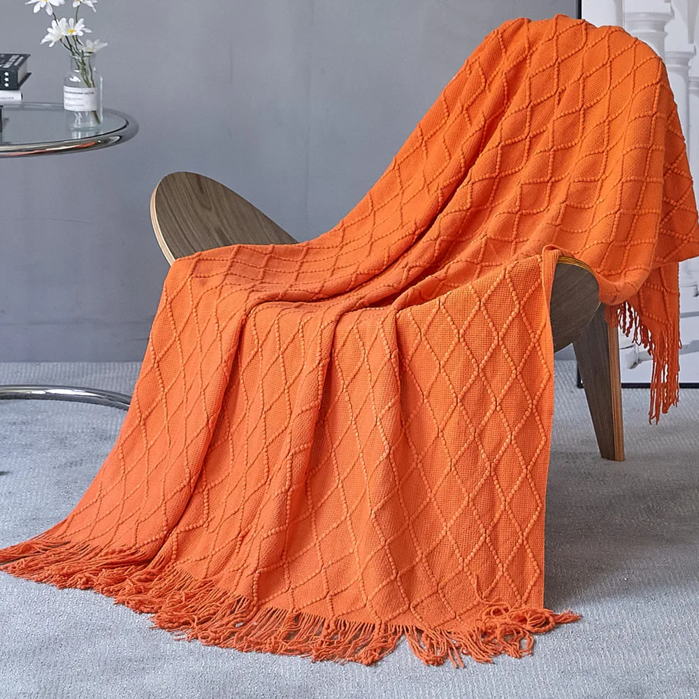 High Quality Acrylic Textured Solid Decorative Throw Lightweight Knitted Blanket For Bed And Sofa