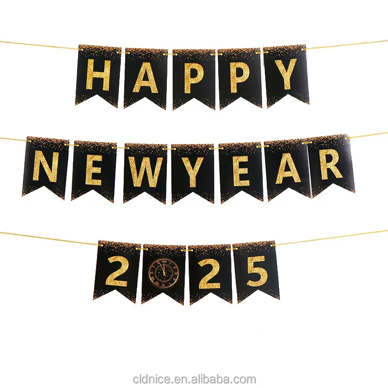 Nice Bronzing 2025 Happy New Year Paper Banner Hanging Banners For Happy Party Decor