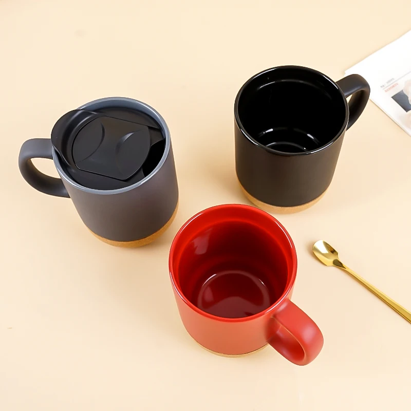 Promo Wholesale Custom Color Logp Ceramic Cup Travel Mug Coffee Mug with Cork Bottom and Push Cover