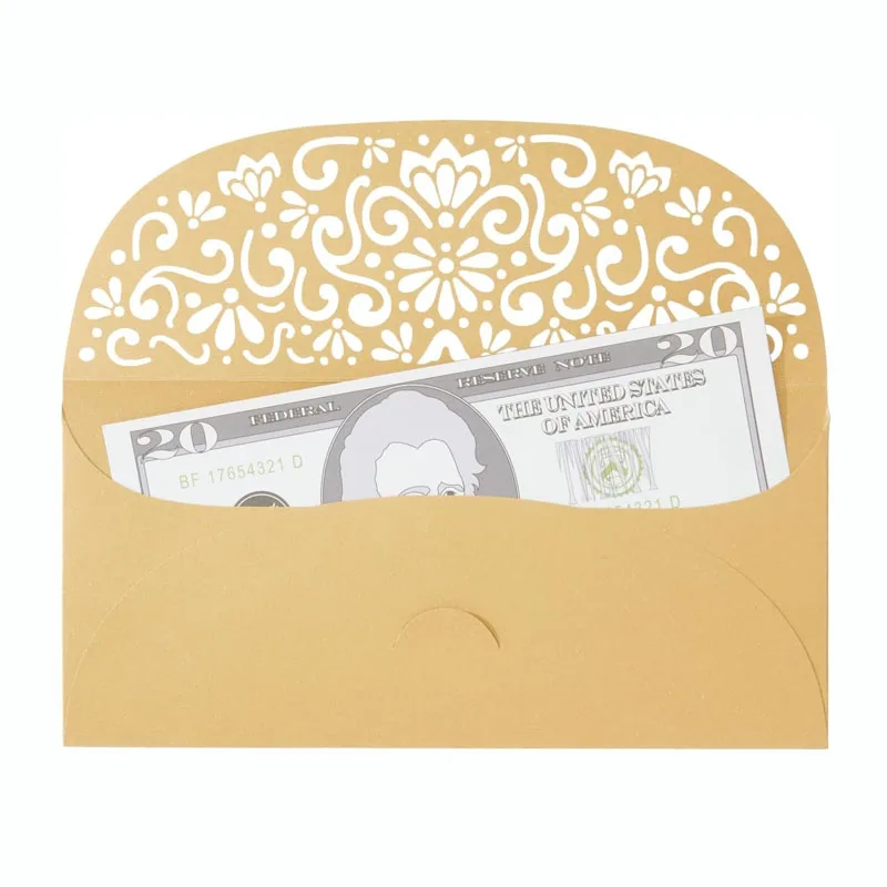 Custom Laser Cut Hollow Carving Stamping Gold Foil Paper Envelope For Greeting Card