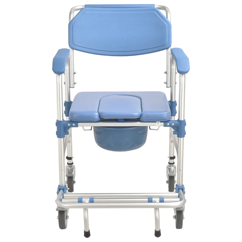 aluminum medical equipment flip down armrest commode wheels chair for elderly patients