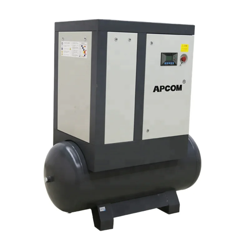 10HPaircompressor APCOM Low Noise 7.5KW 40 CFM 40CFM screw air compressor 500 liter with air tank