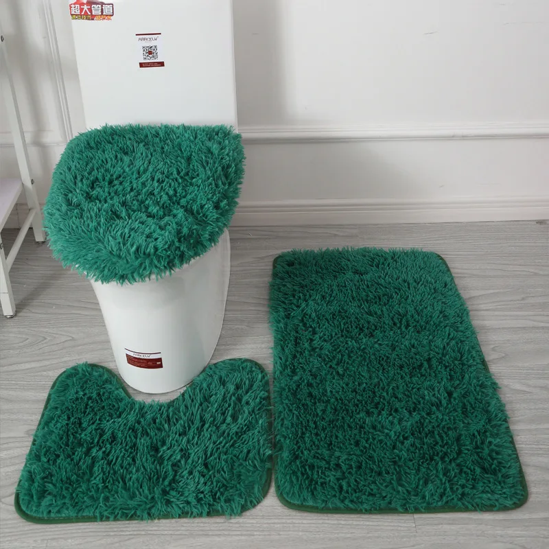 Microfiber Mat Anti-slip 3 Pieces Bathroom Rugs And Mats Set Polyester Plush Shaggy Carpet