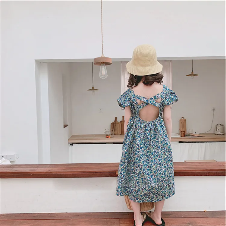 
hot sell Korea style girl dress summer backless Floral children girl dresses 