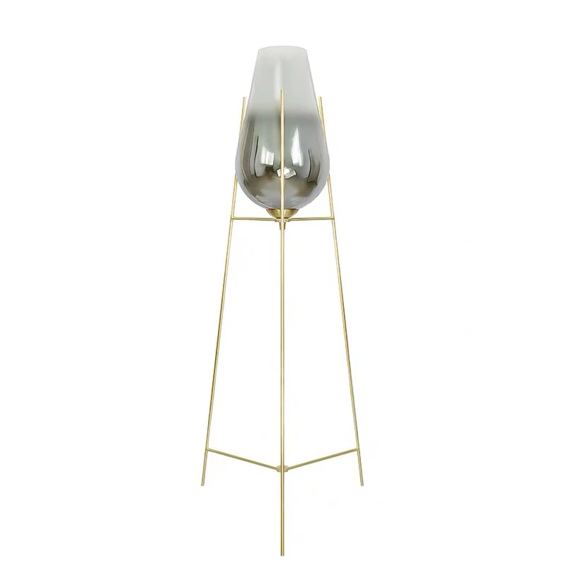 modern metal gold colour standing glass tripod floor lamp