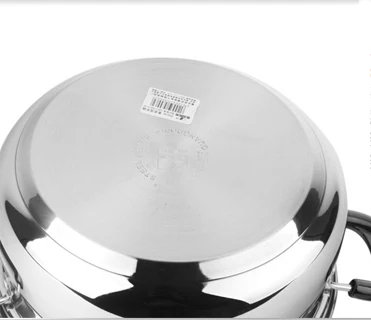 stainless steel milk pot with visval  glass Lid Riveted  bakelite handle Capsuled double-bottom drum-shaped soup pot with 18cm