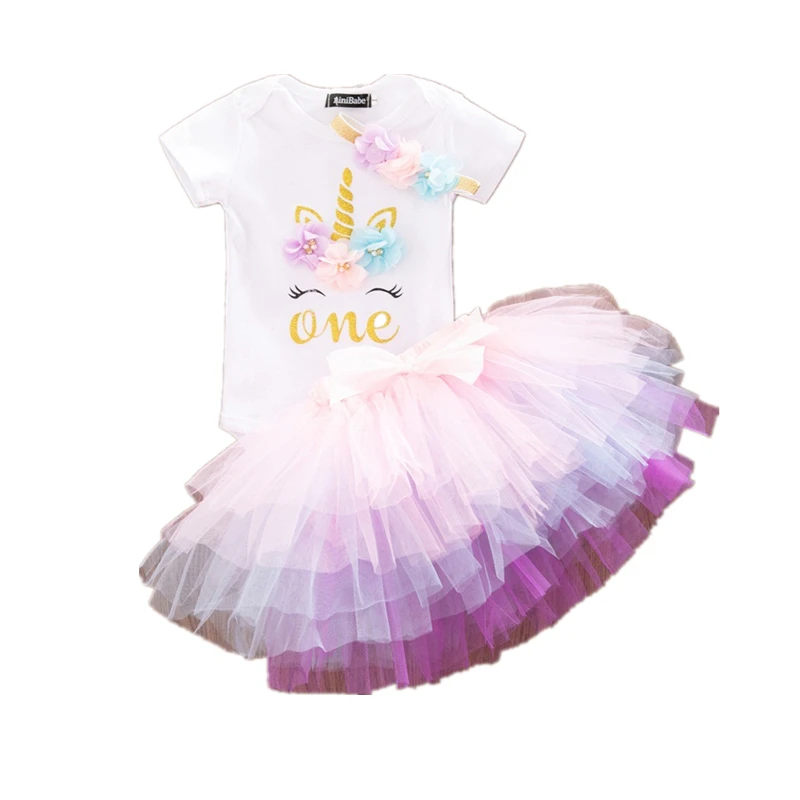 Лидер продаж детский праздничный набор с единорогом наряд на 1-й день рождения милые платья принцессы для