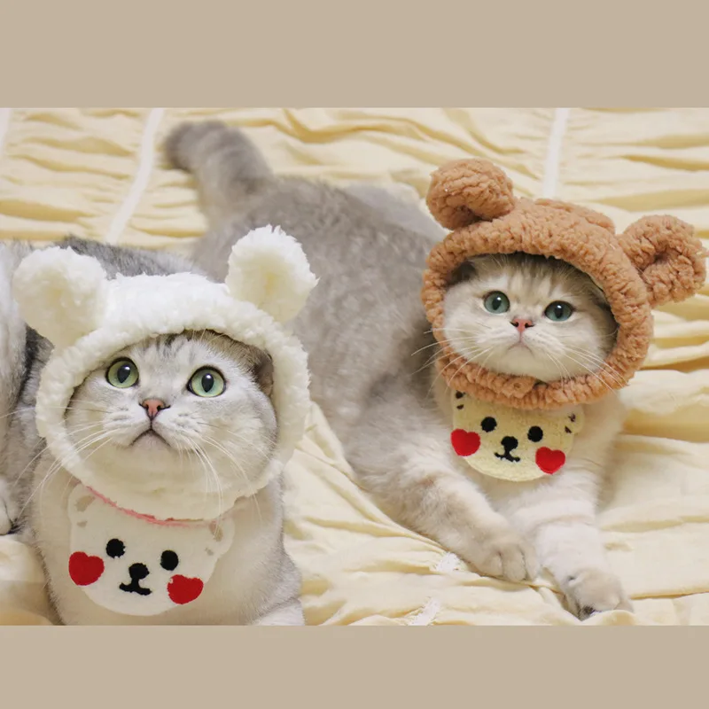 Wholesale Adjustable Plush Soft Pet Headwear Dress up Bear Hats Cute Cat and Dog Clothing Warm
