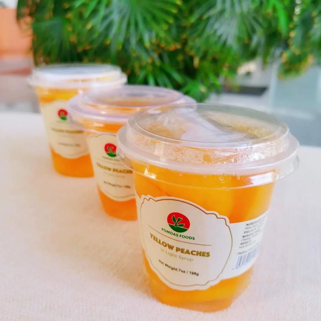 198g/7oz Factory Direct Supply Plastic Cup Canned Yellow Peach in Light Syrup