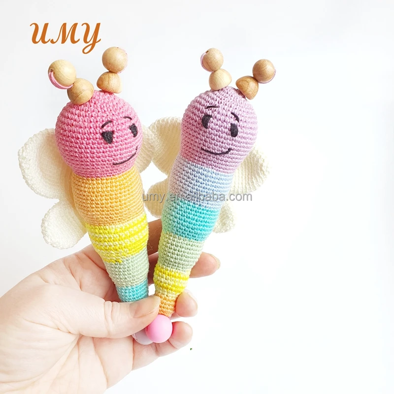 Жевательные детские игрушки для прорезывания зубов Amigurumi вязаные погремушки Strick Rassel крючком погремушки-бабочки