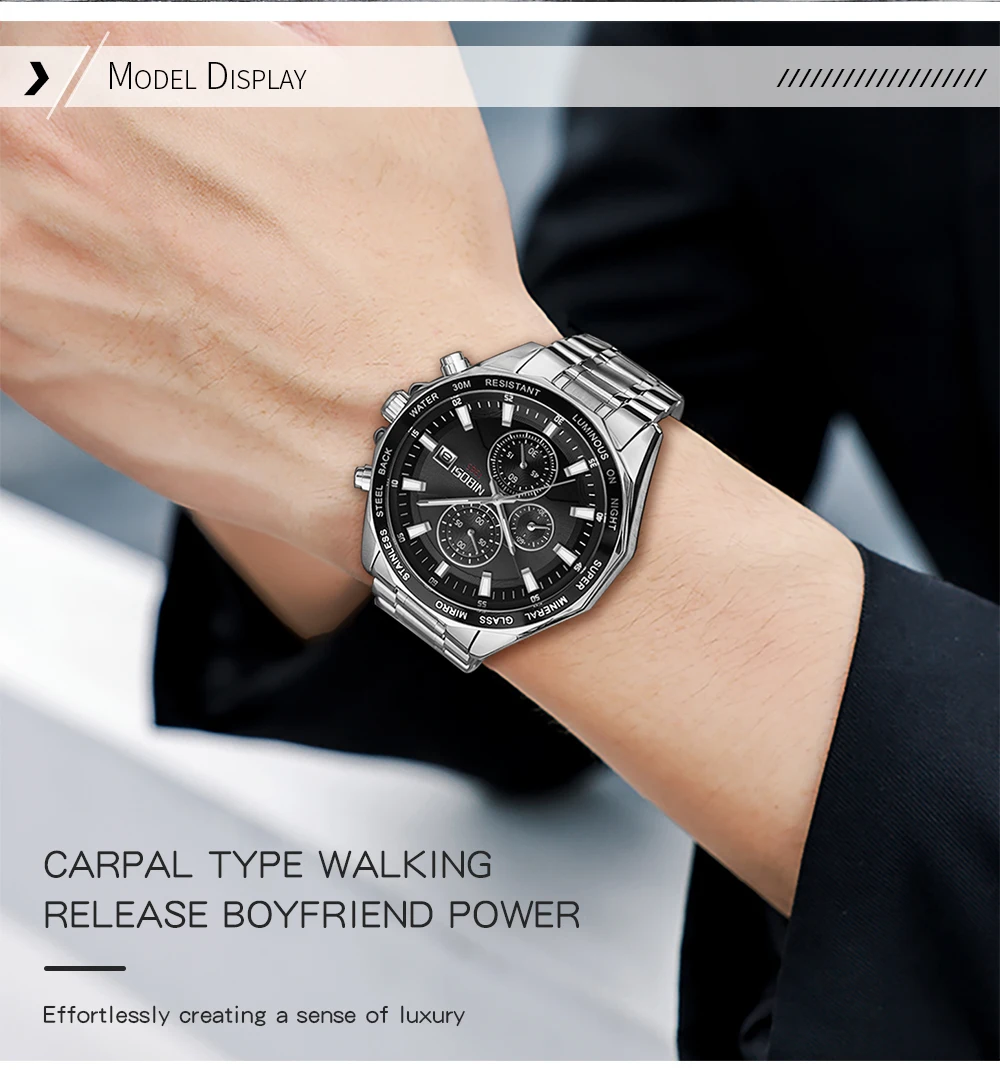 NIBOSI 2599 branded personalised man quartz watch cool Steel Strap water resistant chronometer advertising business reloj watch