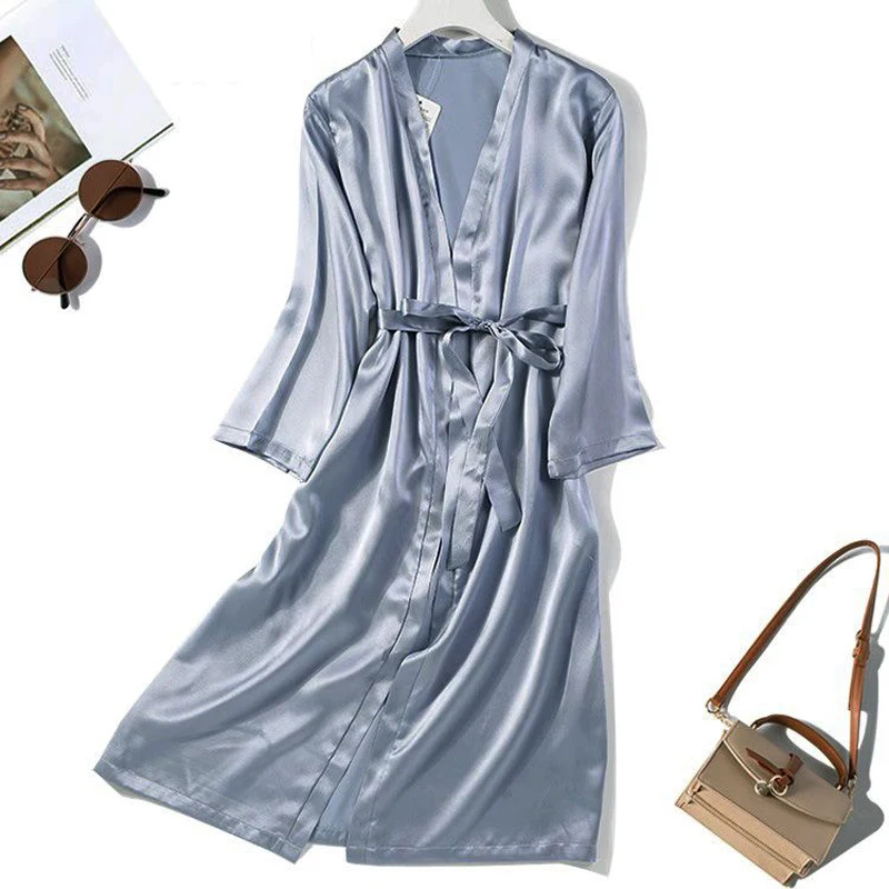Wholesale Custom 100% Silk Night Dress Robe Set  Solid Luxury Long Silk Women Robes homewear
