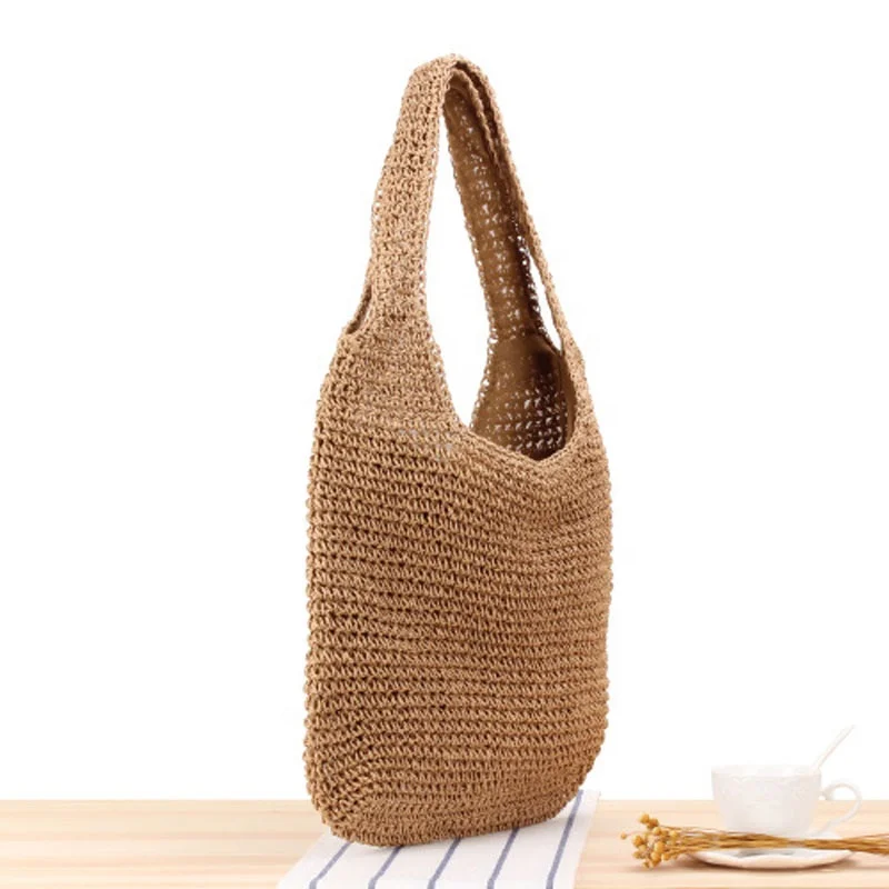 Custom Crochet Eco-friendly Straw Beach Bag Large Capacity Straw Women Handbags Summer Bohemian Shoulder Tote Bag
