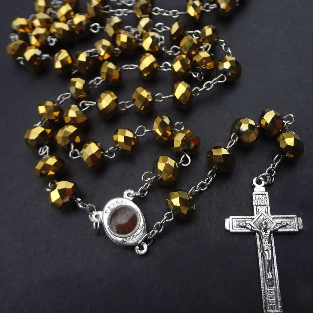 8 * 10mm large crystal rosary cross religious jewelry necklace  wholesale