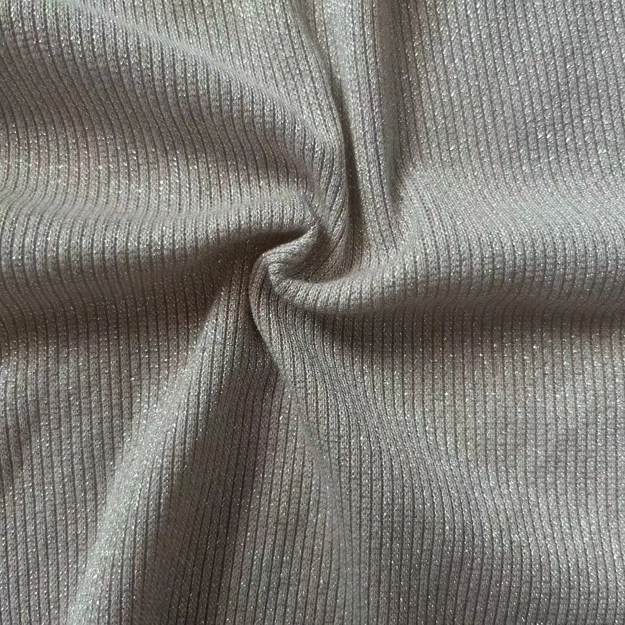 High Quality Custom Polyester Metallic Lurex Stretch Rib Knit Fabric for Ladies Shiny Dress and Shirt/Sweatshirt