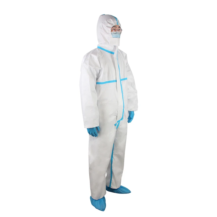  Комбинезон Hazmat-костюм нетканый микропористый Тип 5/6 Одноразовые Ce медицинской защитной одежды класс II 3 слоя из нетканого материала pp + pe