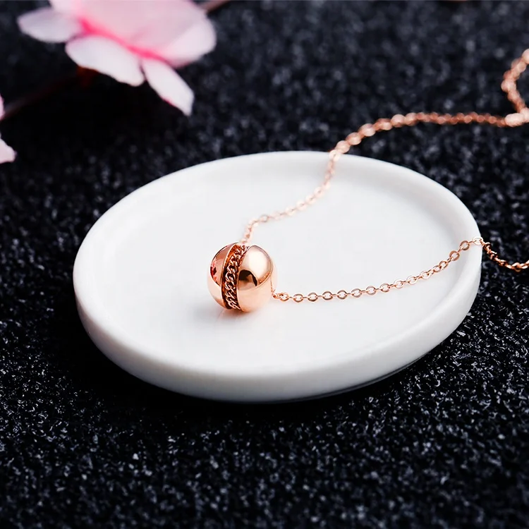 Stainless Steel Custom Fashion 18k Rose Gold Plated Small Ball Charm Sets Pendant European Style Womens Fine Necklace Jewelry