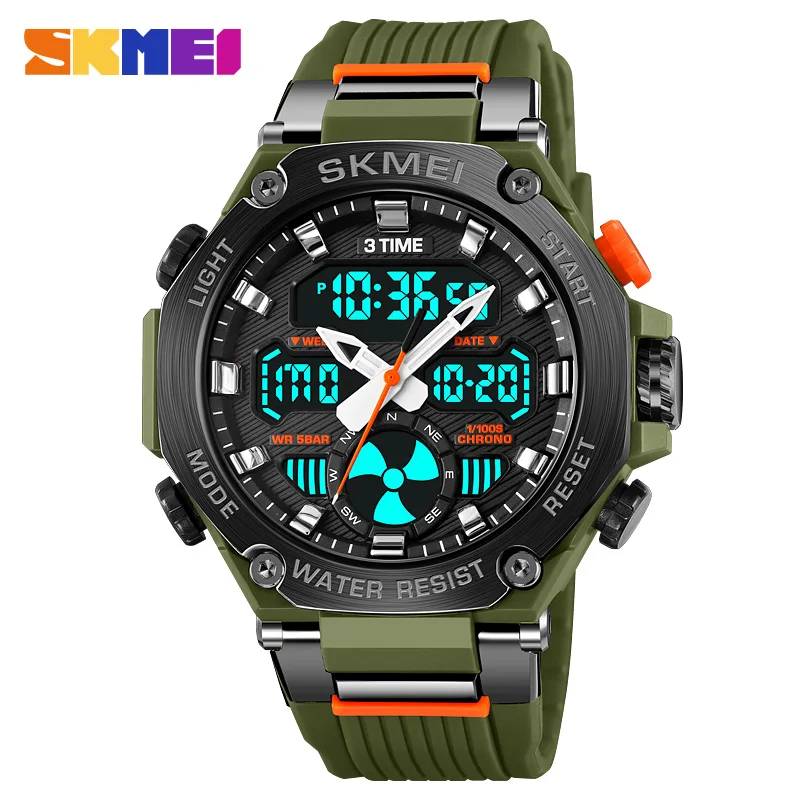 Skmei 2223 Custom Face  Gents Quartz Watch Stylish Silicone Band Double Display Chronograph Character Business Wrist Watch