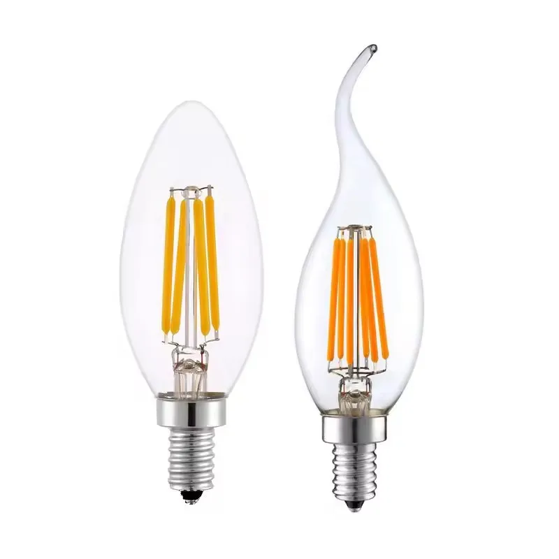 Янтарная прозрачная пользовательская лампа накаливания E14/E12 C35 Edison Свеча 2 Вт 4 Светодиодная