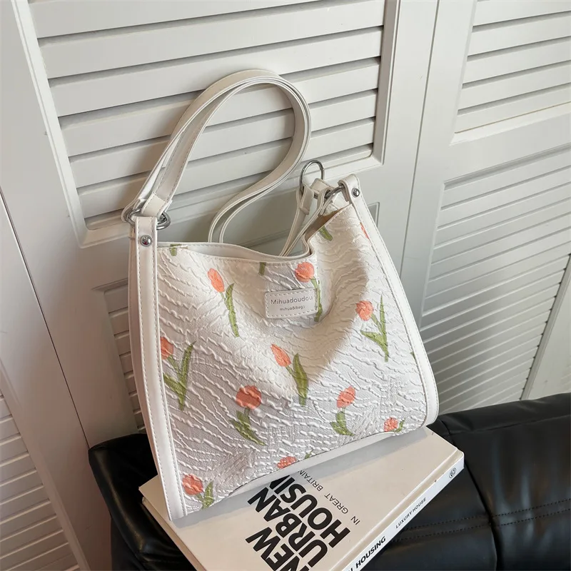 Z061 Female Trend Shopping Bag Quality Stylish Cloth Tote Bag 2022 Hot Sale Handbags Women Flower Print Pattern Shoulder Bag