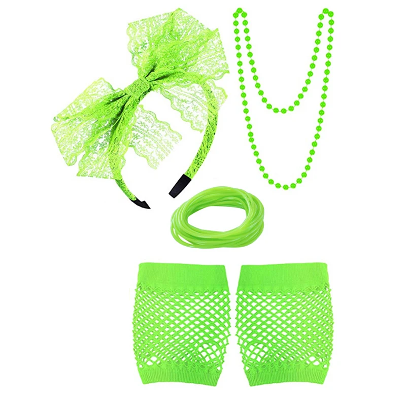 2022 new drop ship 80s Accessories Neon Necklace Fishnet Gloves Headband Bracelet Hen Party Dance Show ECOPARTY