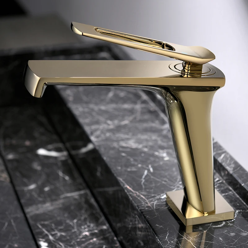 LUSA New Design Brass Bathroom Sink Faucet Tap Gold Single Handle Widespread Basin Vanity Faucet Mixer Taps