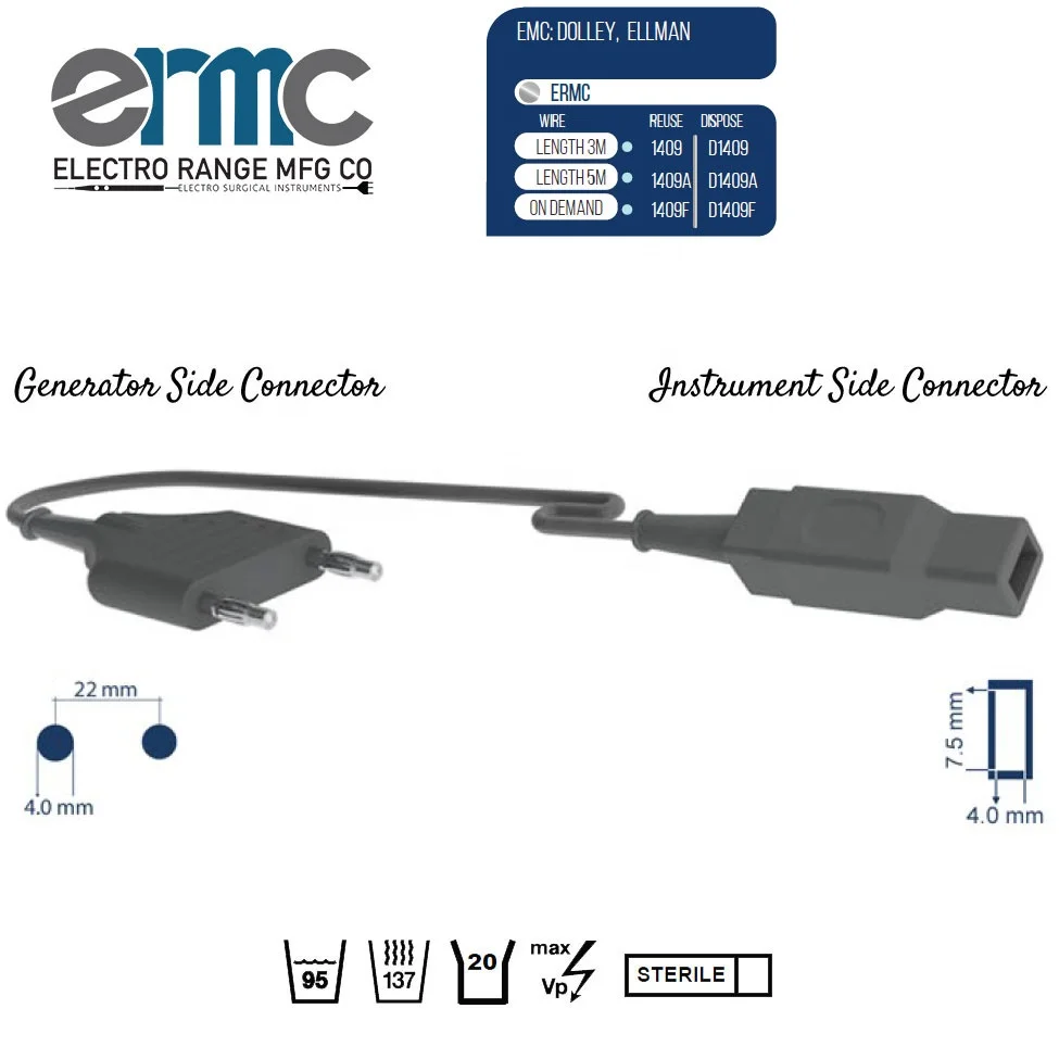 New Arrival 2023 Premium Quality Electrosurgery Diathermy Bipolar Cable Flat Plug Safety Simons Sutter T Series ACC