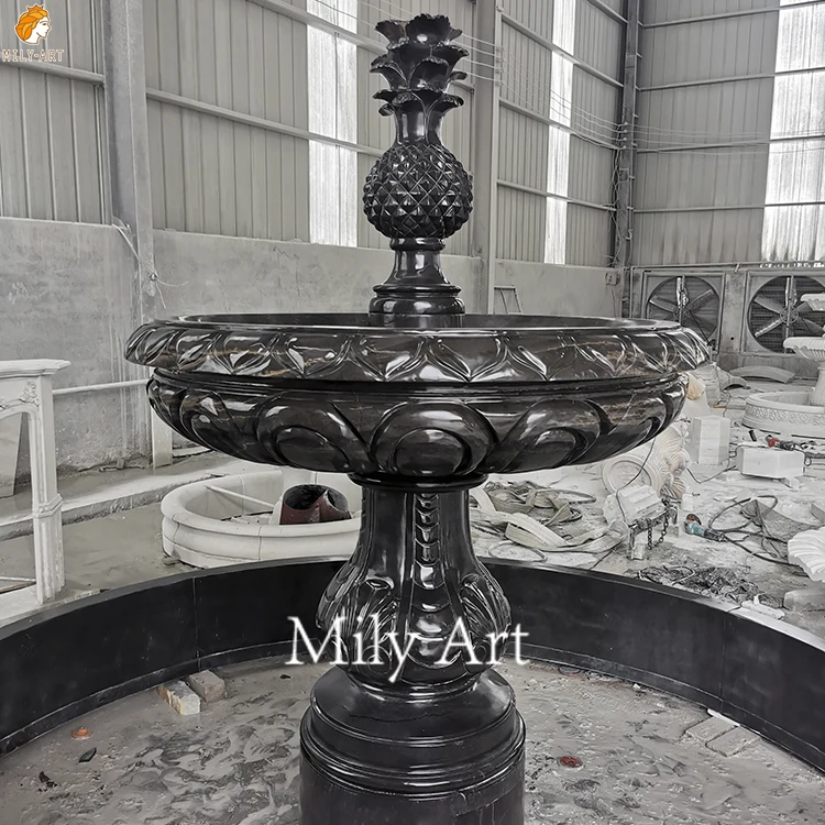 Hand Carved Natural Black Marble Stone Water Fountain for Outdoor Decoration