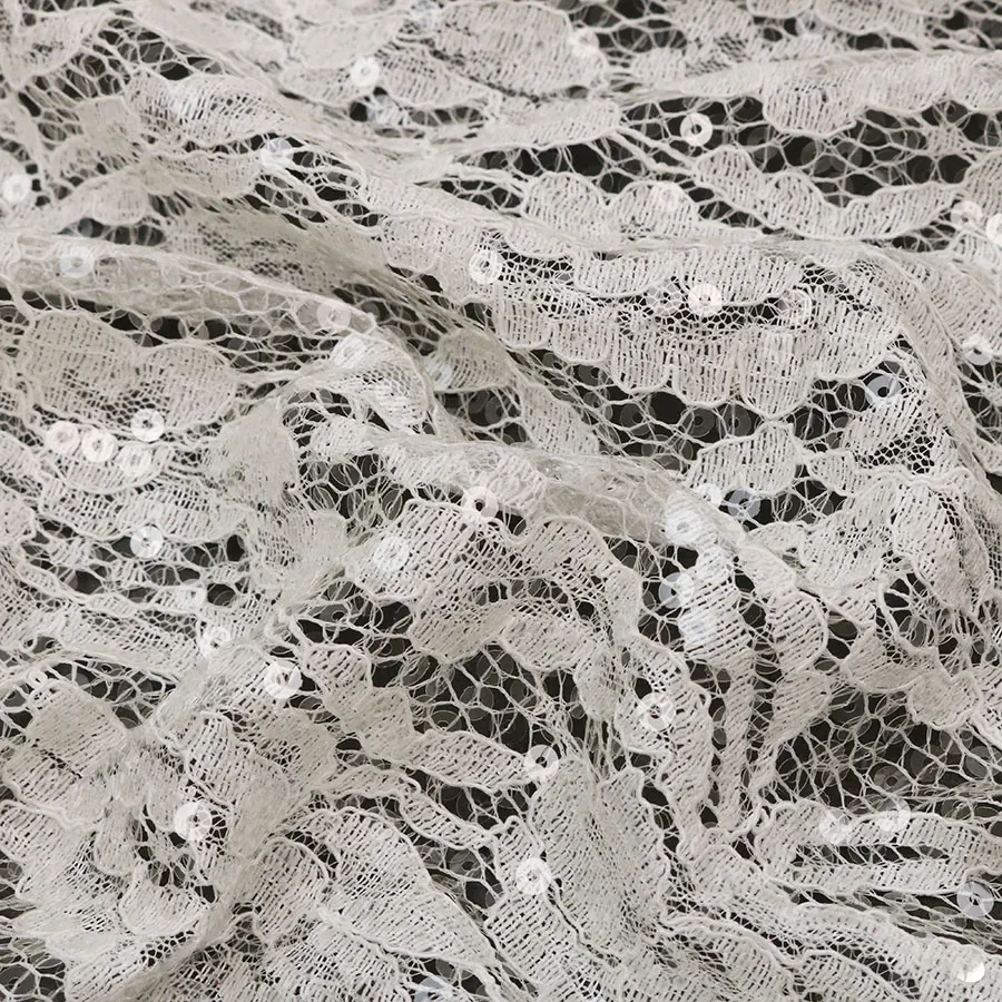 Gorgeous Wedding White 5mm Transparent Spangle Sequin Embroidery Lace Fabric for Dress Wear