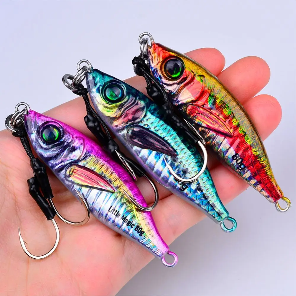30g/40g/60g/80g 10 colors 3D Lifelike Eyes Realistic Fish Body Fast Sinking Jig Fishing Lures