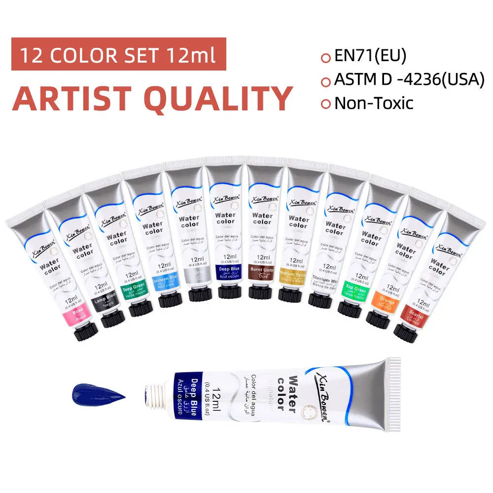 Xin Bowen Art Paint 12 Colors Artist Paint 12ml New Design Still Life Paintings High Quality Plastic Paint Pots With Brush