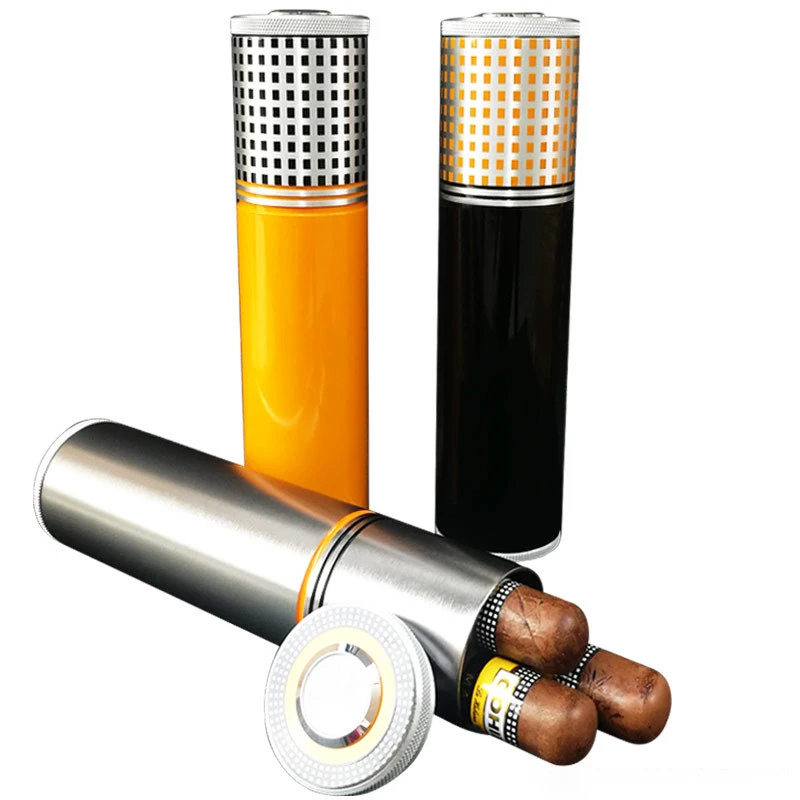 Travel Carry 304 Stainless Steel Cigar Tube Sealed Waterproof Cigar Humidor Jar With Hygrameter And Humidifier