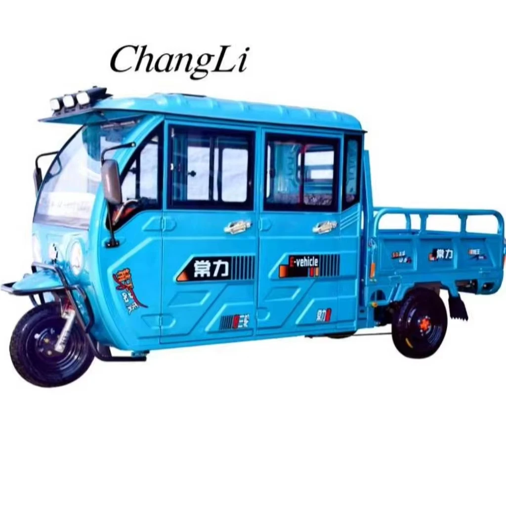 ChangLi 1000W 3-Wheel Motorized Double-Row Cargo Truck Tricycle with Crew Cab Closed Body for Passenger Nigeria Delivery Sale