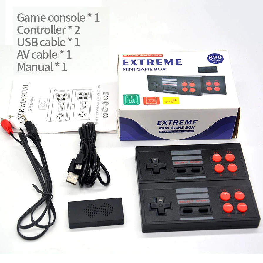 Cheap 620 Games Machine Video Console Extreme Game Box 2.4G Wireless Controllers Gamepads TV Stick Retro Mini Consola for NES