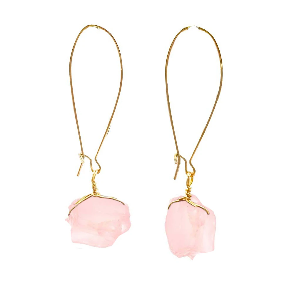 Irregular Stone Earrings Hand Wire Wrap Gem Natural Stone Tumbled Rough Earrings Mineral Crystal Earrings For Women